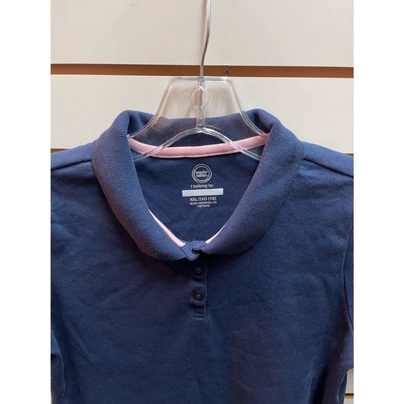 Girls Navy Blue Collared Uniform Shirts - Picture 2 of 4